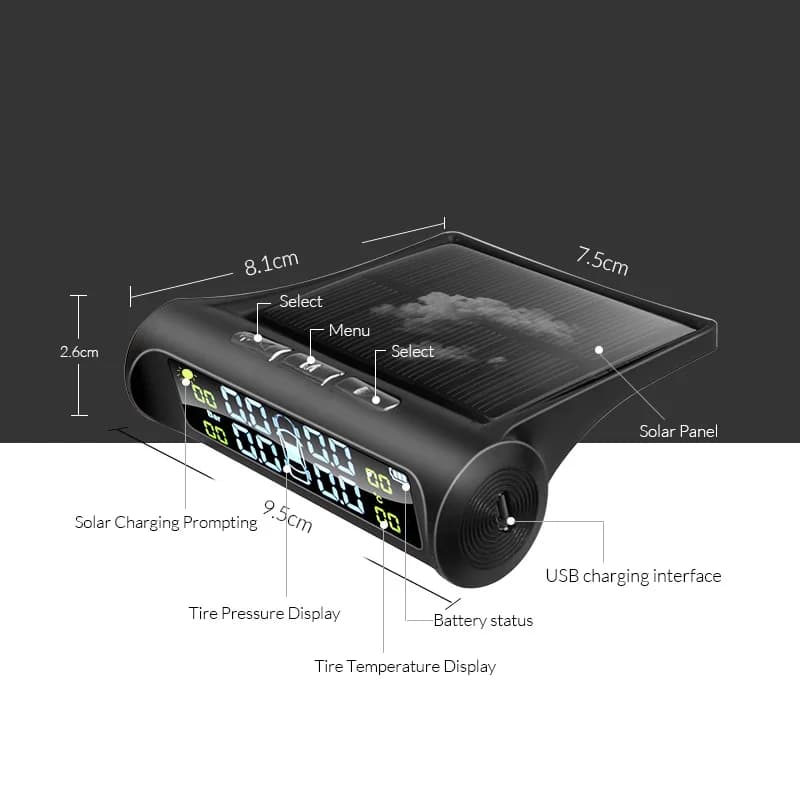 E-ACE Solar Power TPMS Car Tire Pressure Alarm Monitor System Auto Security Alarm Systems Tyre Pressure Temperature Warning - 6
