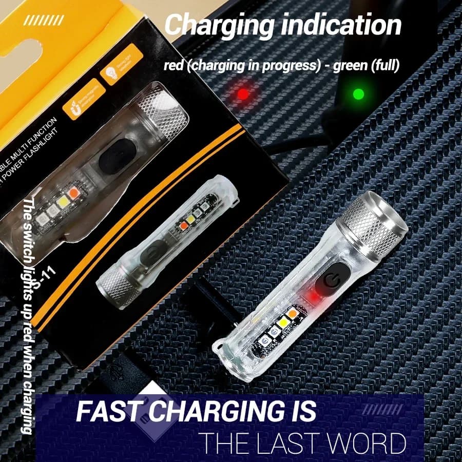 كشاف صغير قابل لإعادة الشحن مع سلسلة مفاتيح، كشاف LED محمول مع شحن USB مغناطيسي، كشاف قوي للتخييم - 4