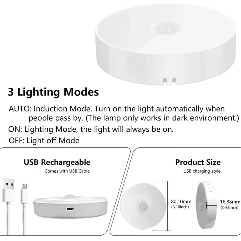 2~6 حزم إضاءة ليلية LED تعمل بالاستشعار، قابلة للشحن عبر USB، مصباح ليلي بألوان متعددة للخزائن والدواليب والسلالم - 6