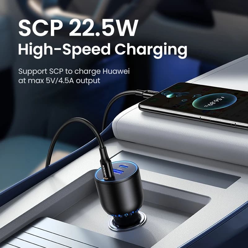 شاحن سيارة UGREEN، 130 واط، USB C، للشحن السريع، لهواتف Xiaomi وiPhone 17 وSamsung Galaxy S25 وأجهزة الكمبيوتر المحمولة - 4