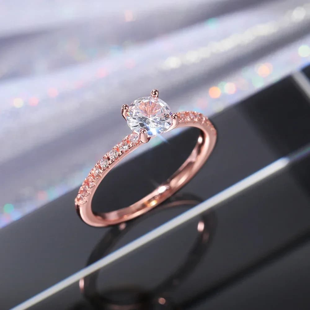 Huitan Wedding Band Eternity Rings Women Brilliant Round Zirconia Luxury Engagement Rings Thin Elegant Female Jewelry Drop Ship - 2