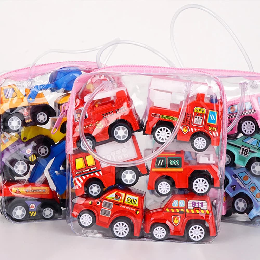 6/12Pcs Mini Inertial Pull Back Engineering Car Fire engine Set Child Kids Cartoon Toys Birthday Gift - 3
