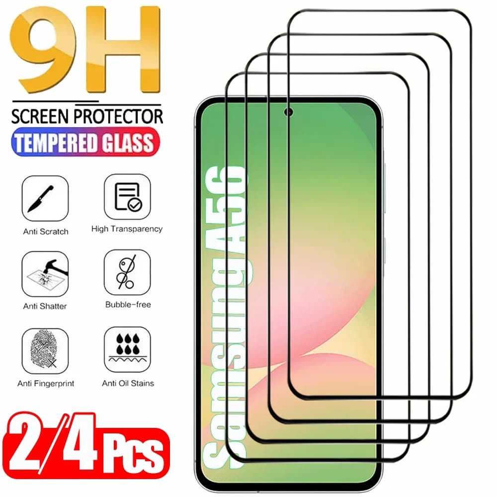 2/4 قطع زجاج مقوى لسامسونج جالاكسي A56 A55 A54 A53 زجاج مقوى لسامسونج A17 A27 A37 A57 A36 A26 A16 واقي شاشة سامسونج S26 S25 S24 ألترا فيلم حماية للهاتف