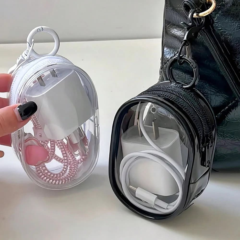 Mini Transparent Storage Bag with Zipper, Travel Data Cable Charger Dustproof Portable Storage Bag,Headphone and Charger Case - 6