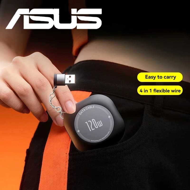 أسوس كابل شحن قابل للسحب USB C إلى USB C بقوة 120 واط، مع محول Type C أنثى إلى USB ذكر لهواتف آيفون 17 وشاومي - 4
