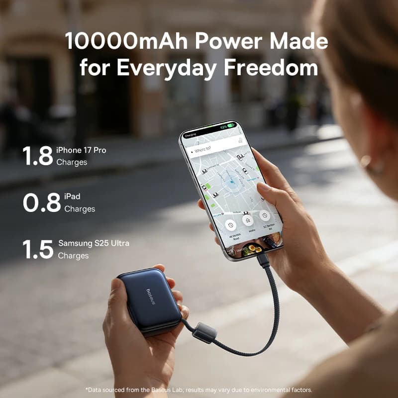 Baseus 45W Mini Power Bank 10000mAh Built-In USB-C Cable Pocket-Sized Smaller Fast Charging Portable For iPhone 17 Samsung S25 - 6