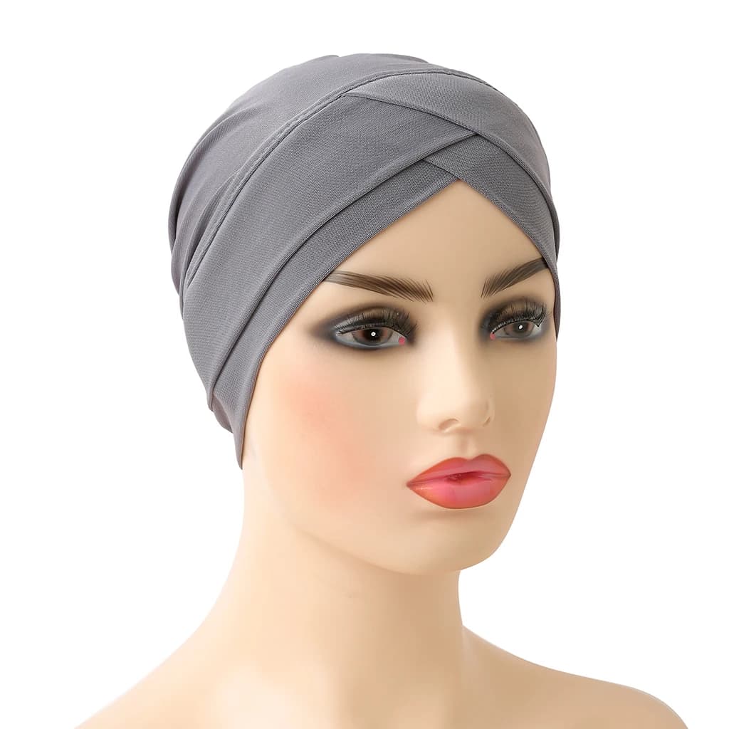 توربان مسلم بتصميم متقاطع على الجبهة، حجاب داخلي مرن بلون نقي، وشاح رأس جاهز للارتداء تحت البونيه للنساء - 6