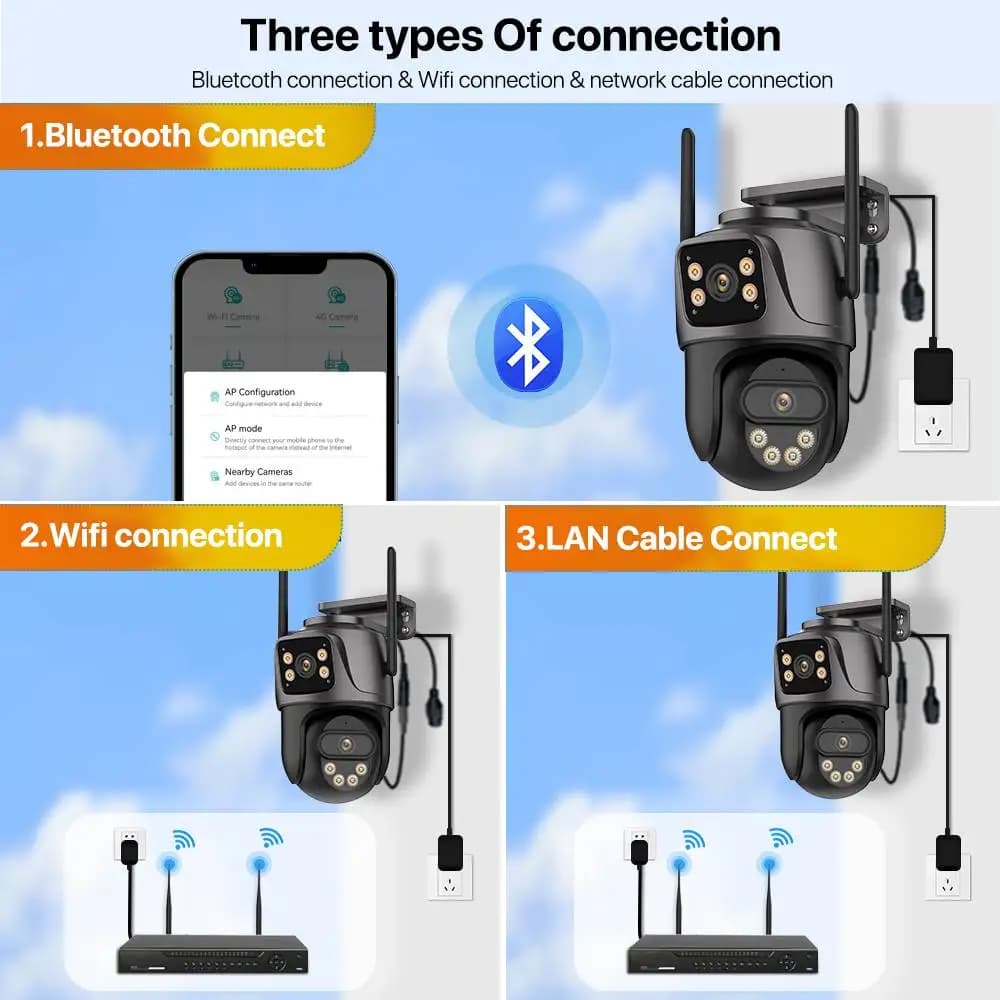 كاميرا IP بشاشة ثلاثية واي فاي خارجية 4K بعدسة مزدوجة كاميرا PTZ كشف بشري ذكي مقاومة للماء IP66 كاميرا مراقبة فيديو أمنية iCsee - 4