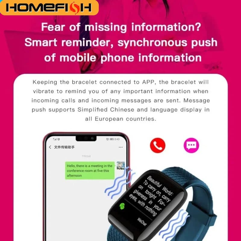 سوار تعقب اللياقة الذكي من HOMEFISH بشاشة ملونة، تذكير صحي، عد الخطوات، ومعلومات التمارين - 3