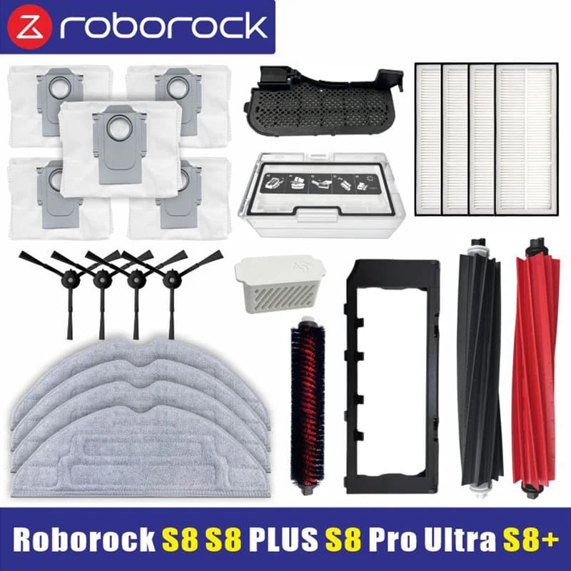 إكسسوارات Roborock S8 Pro Ultra: فرشاة جانبية وفلتر HEPA وممسحة وأكياس غبار لمكنسة Roborock S8/S8+ قطع غيار