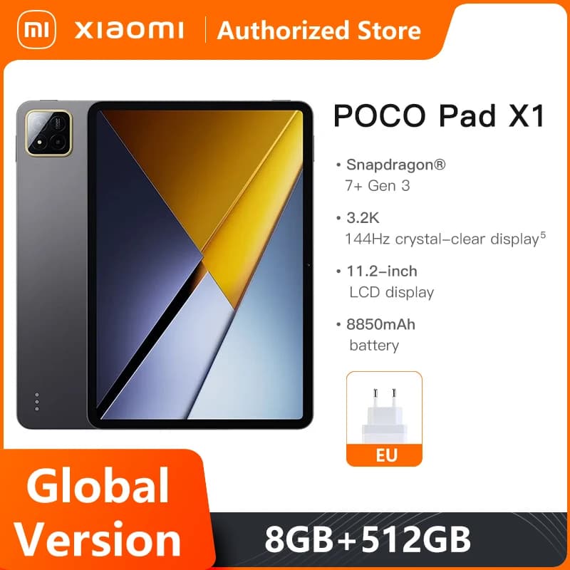 أجهزة لوحية POCO Pad X1 نسخة عالمية سنابدراجون 7+ الجيل 3 معالج ثماني النواة شاشة 11.2 بوصة 3.2K 144 هرتز شاحن 45 واط بطارية 8850 مللي أمبير