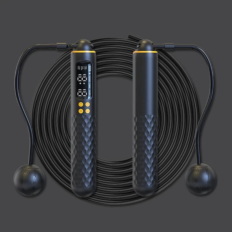 حبل قفز إلكتروني قابل للشحن عبر USB - حبل سلك قابل للتعديل مع مدرب رقمي لاسلكي لعد السعرات الحرارية - 5