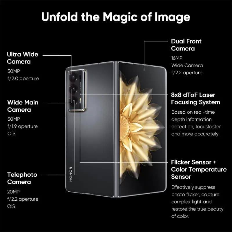 【مستودع السعودية】إصدار عالمي HONOR Magic V2 هاتف ذكي قابل للطي بشاشة OLED بمعدل تحديث 120 هرتز مقاس 7.92 بوصة وكاميرات خلفية 50 ميجابكسل وبطارية 5000 مللي أمبير وشحن 66 واط وNFC - 2