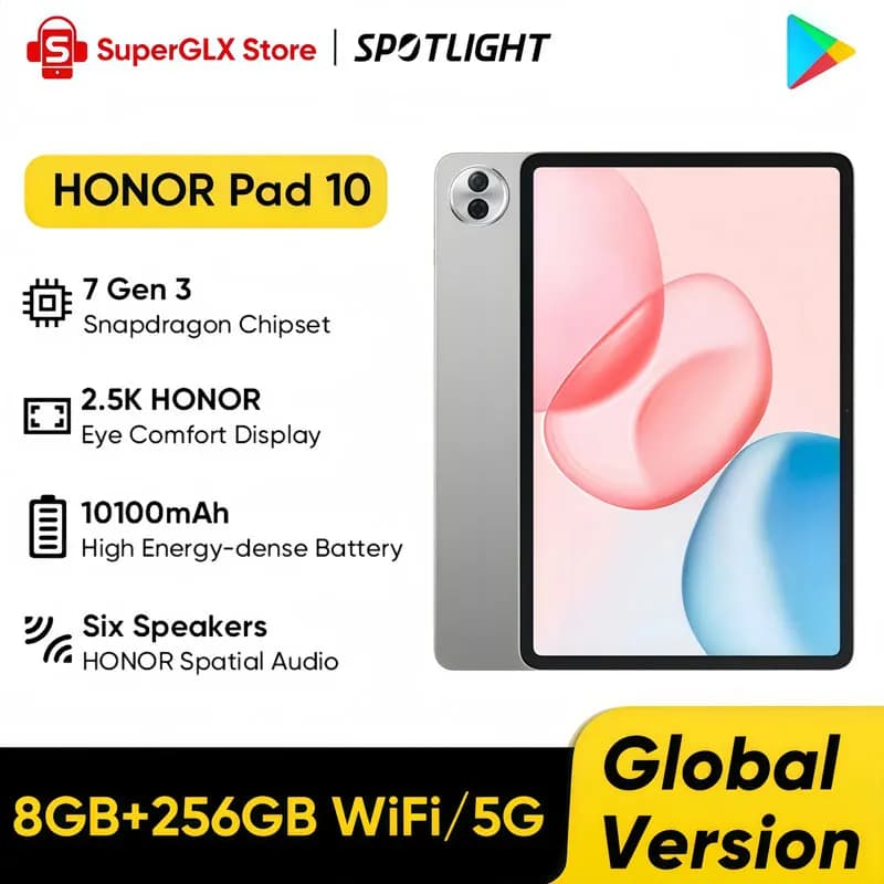 100% Original Global Version HONOR Pad 10 Snapdragon 7 Gen 3 12.1''LCD Screen 10100mAh Battery HONOR 35W Supercharge MagicOS 9.0