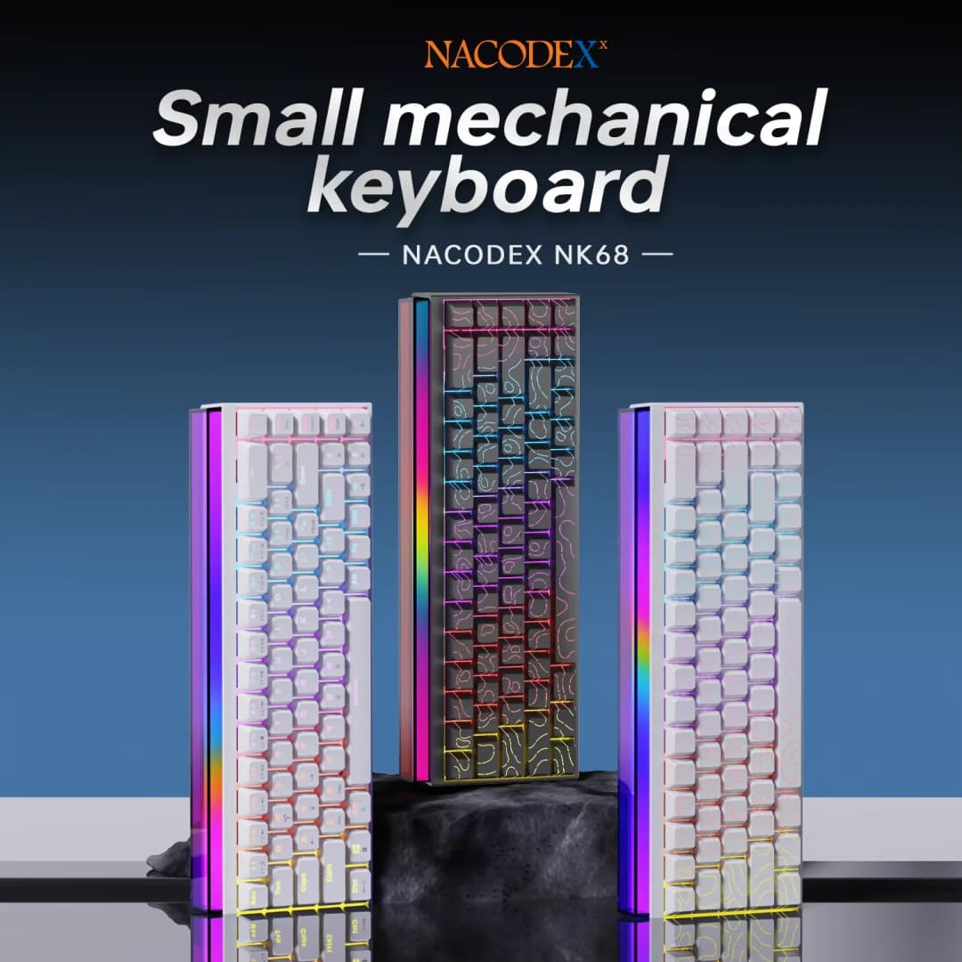 لوحة مفاتيح ميكانيكية جديدة Ajazz Nacodex Nk68، أغطية مفاتيح Terrain، شريط إضاءة RGB، 68 مفتاح، سلكية، لألعاب المكتب