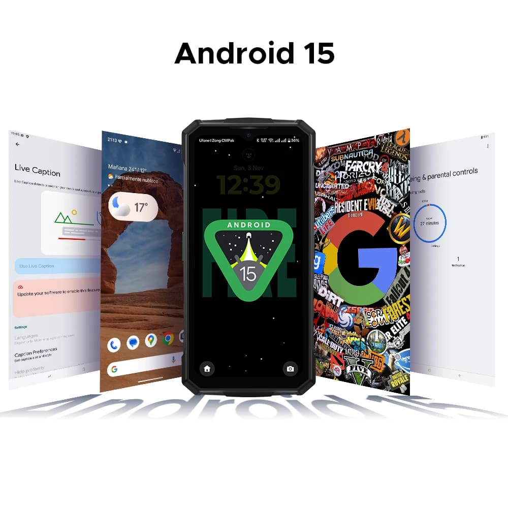 هاتف DOOGEE Fire 7 Pro 5G المتين بإضاءة تخييم مزدوجة وبطارية 13000 مللي أمبير وكاميرا رئيسية 64 ميجابكسل بتقنية الذكاء الاصطناعي ومعالج Dimensity 6300 ونظام أندرويد 15 - 5