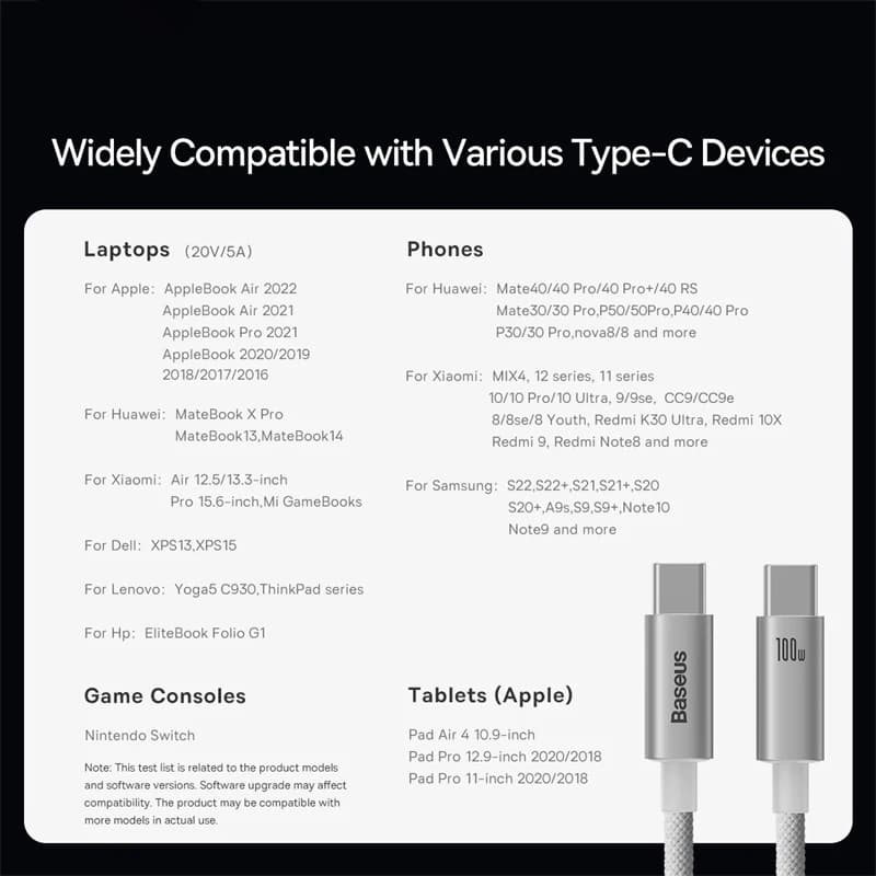 كابل Baseus USB C بقوة 100 واط لماك بوك وآيباد وكابل شحن سريع لآيفون 15 بلس برو ماكس تايب سي لاجهزة شاومي وسامسونج - 5