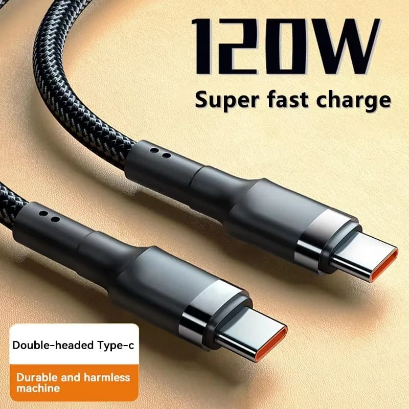 كابل شحن سريع بقوة 120 واط PD، كابل عالي الجودة من USB-C إلى USB-C، متوافق مع آيفون وشاومي 17 بلس برو ماكس وسامسونج S24