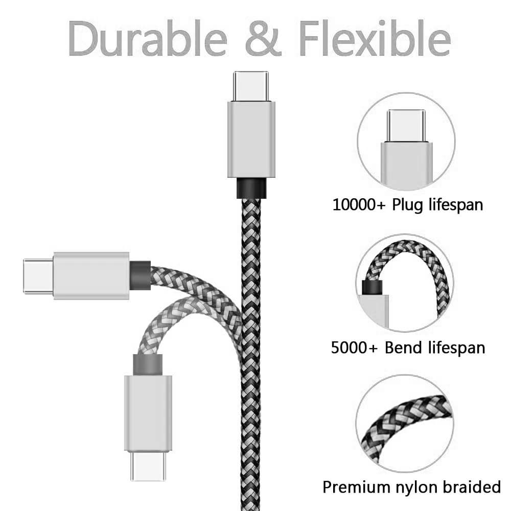 1-3 قطع كابل USB Type C شحن سريع شاحن بطارية سلك نيلون مضفر كابل بيانات شاحن هاتف محمول لهواتف Huawei وSamsung USB C - 3