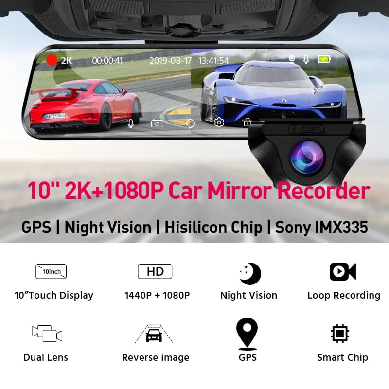 E-ACE 2K Car DVR WIFI GPS Stream Media Mirror Optional 1080P Car Video Camera Night Vision Loop Recording 24H Parking Black Box - 2