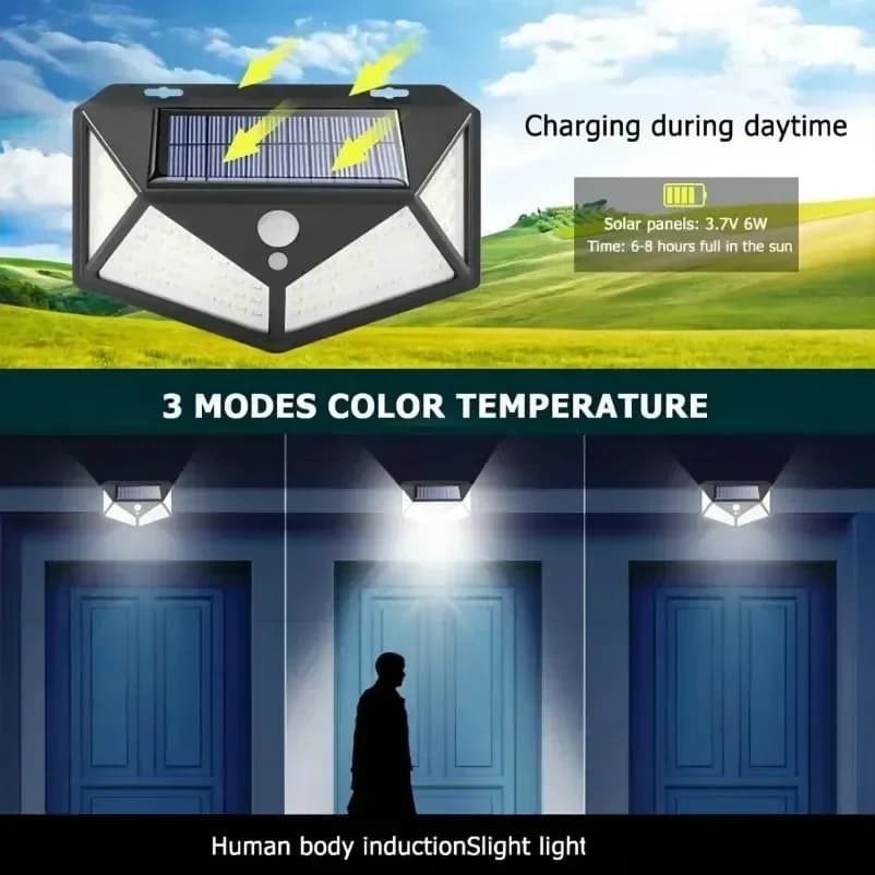 مصباح شمسي متعدد الوظائف، ديكور حديقة خارجي، إضاءة LED تعمل بالطاقة الشمسية، مقاوم للماء، كشاف مع مستشعر حركة - 6