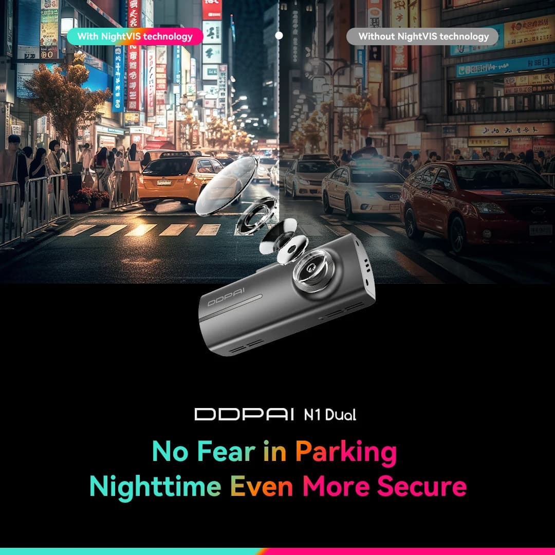 DDPAI داش كام N1، تسجيل أمامي وخلفي مزدوج، NightVIS، دقة 1296P، مسجل فيديو رقمي للسيارات، تحكم عبر التطبيق - 4