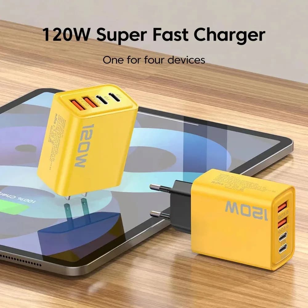 شاحن سريع بقوة 120 واط مع كابل USB Type C لشحن الهاتف السريع محول طاقة لهاتف iPhone و Xiaomi و Samsung شاحن حائط سريع الشحن - 2