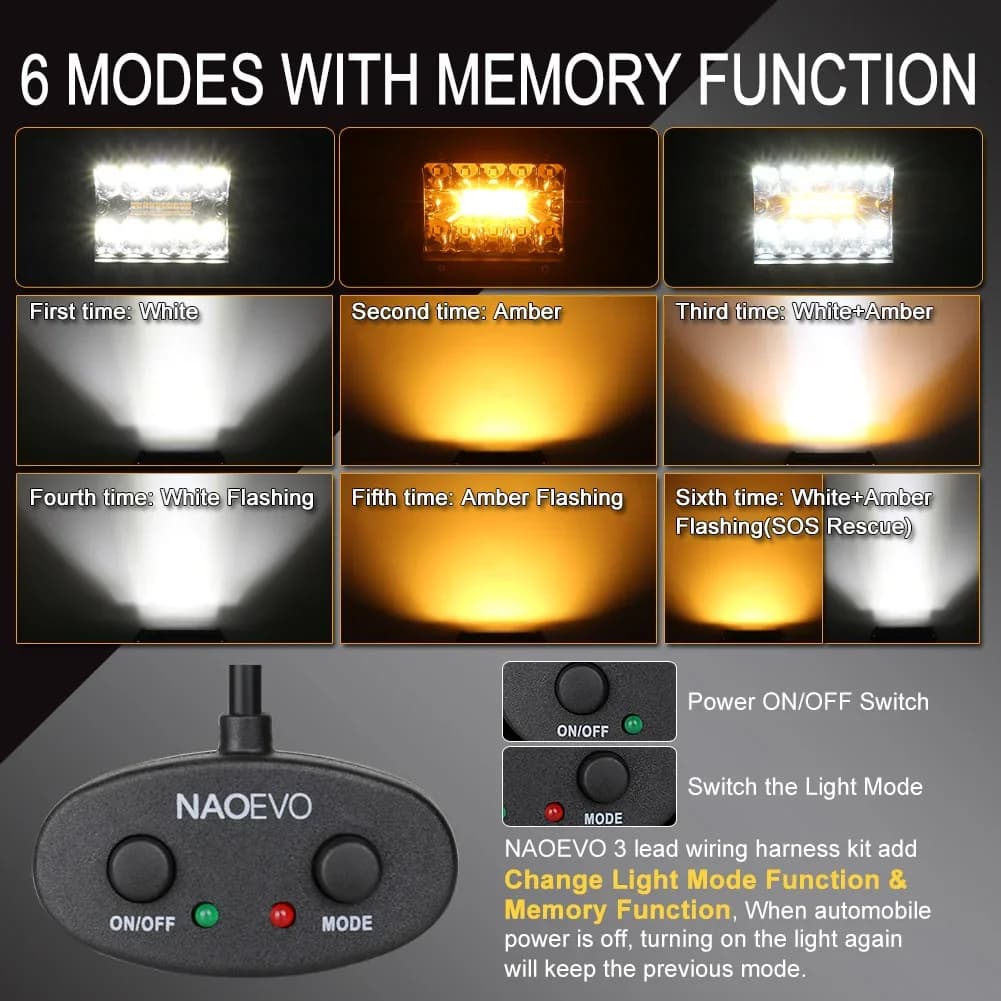 NAOEVO 4x4 Off Road LED Light Bar Pods 4inch 120W 12V 24V 6 Modes Fog Driving LED Work Light For Auto ATV Motorcycle Truck Jeep - 2