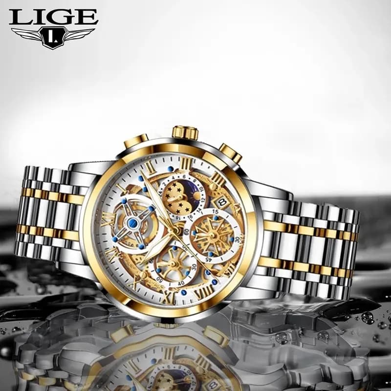 LIGE Men Watch Sports Quartz Watches Men Waterproof Chronograph Wristwatch Mens Military Hollow Clock Man Relogio Masculino - 4