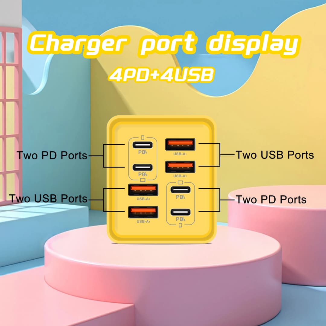 شاحن مكتبي 8 في 1 GaN USB C بقوة 240 واط مع محول شحن سريع وكابل Type C لهواتف آيفون وسامسونج وشاومي مع قابس EU/US/UK - 5
