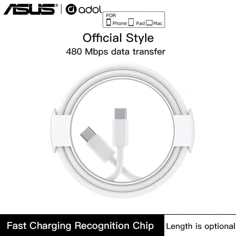 كابل أسوس Type C إلى Type C، شحن سريع PD 60 واط، طول 1 متر أو 2 متر، متوافق مع آيفون 16 و17 وسامسونج وهواوي - 2