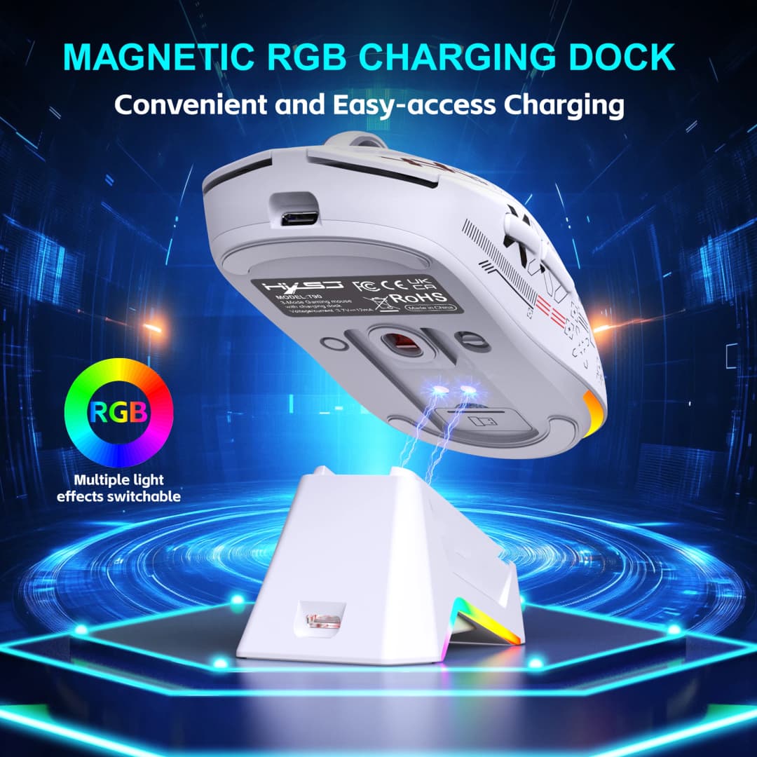 2026 New T90Pro RGB Backlit Wireless Gaming Mouse with Charging Base Triple Mode 1K Optical Ergonomic Mouse For Esports - 5