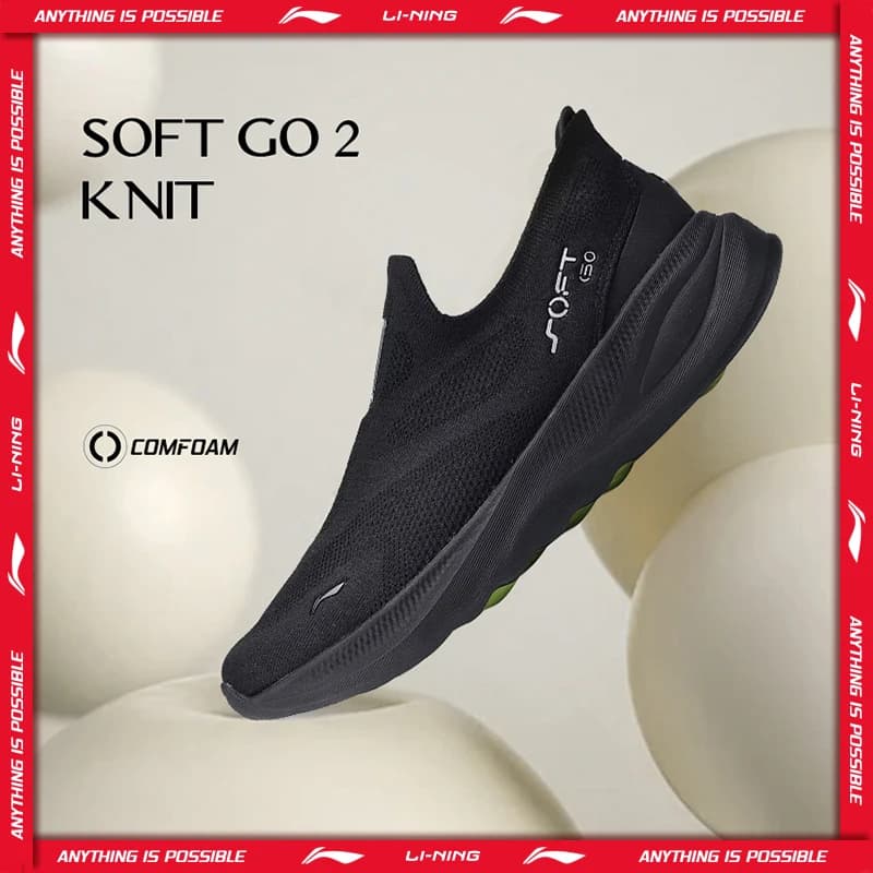 أحذية لي نينغ للرجال SOFT GO 2 KNIT سهلة الارتداء للمشي اليومي مريحة ومستقرة شبكة لي نينغ للركض أحذية رياضية AGLV017