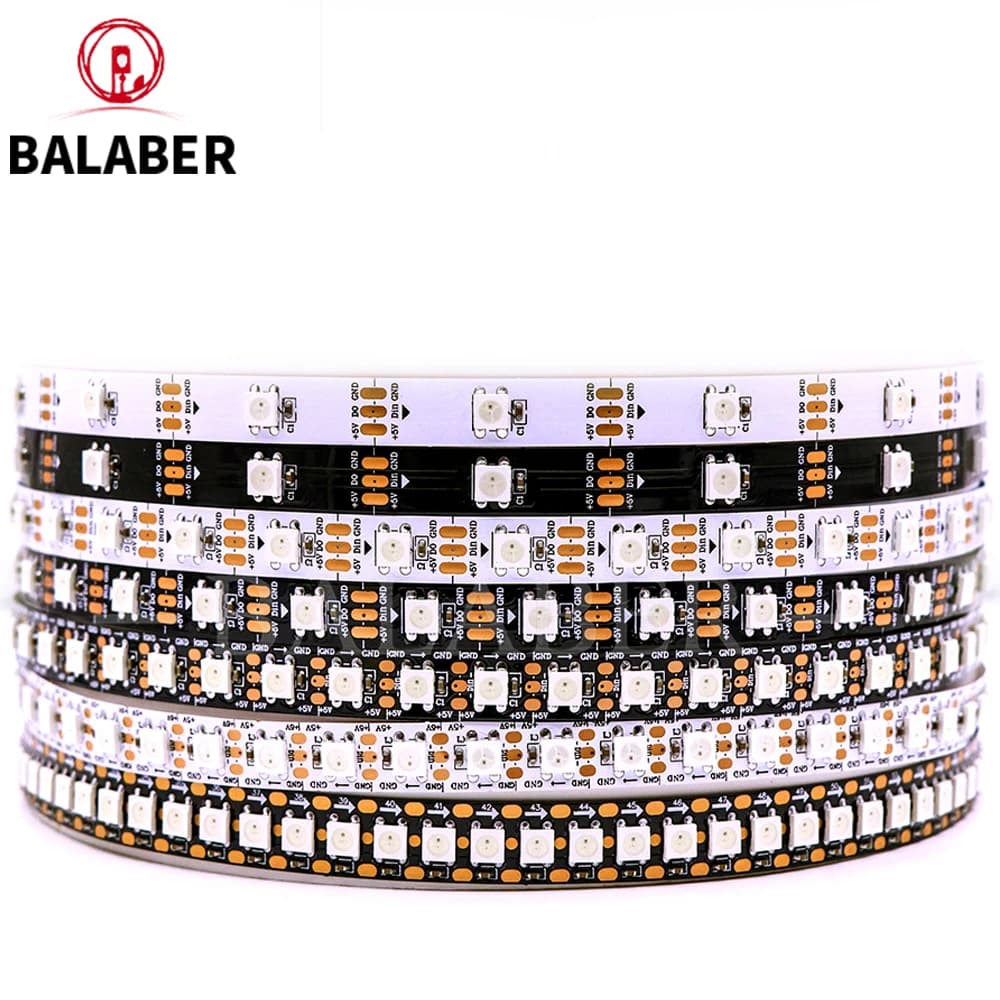 شريط ليد قابل للعنونة DC5V/12V WS2812B، شريط ليد RGB 5050، إضاءة ليد ذكية WS2812 لوحة دوائر سوداء/بيضاء، مقاوم للماء (IP30/IP65/IP67)
