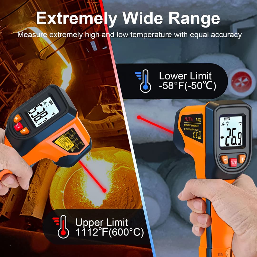 NJTY T600 T600A Digital Infrared Thermometer Gun -58°F to 1112°F (-50℃ to 600℃) Professional Industrial Laser Temperature Gun - 3
