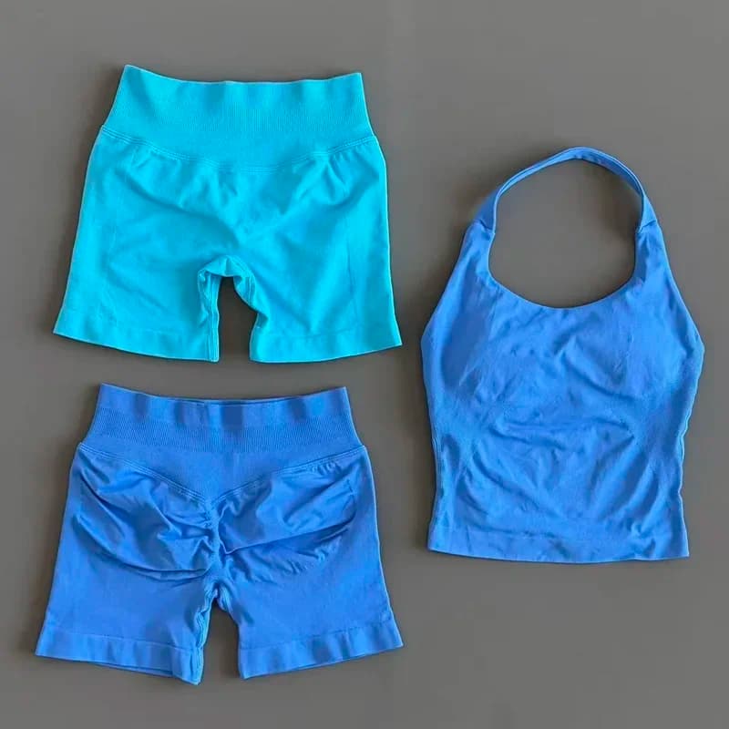 طقم 2 قطعة HISTELLO توب حمالة صدر Strappy شورت ملابس يوجا نسائية بلا خياطة صدرية رافعة للأرداف بنطلون رياضي بدلة جيم - 4