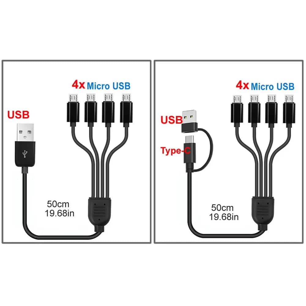 الحبل القصير 5 فولت USB A C إلى نوع C كابل شحن متعدد 4 في 1 مايكرو USB الفاصل كابل محول 4 منفذ USB C PD كابل الفاصل - 6