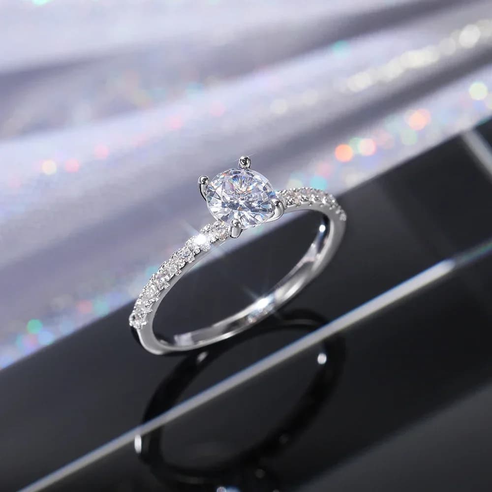 Huitan Wedding Band Eternity Rings Women Brilliant Round Zirconia Luxury Engagement Rings Thin Elegant Female Jewelry Drop Ship - 3