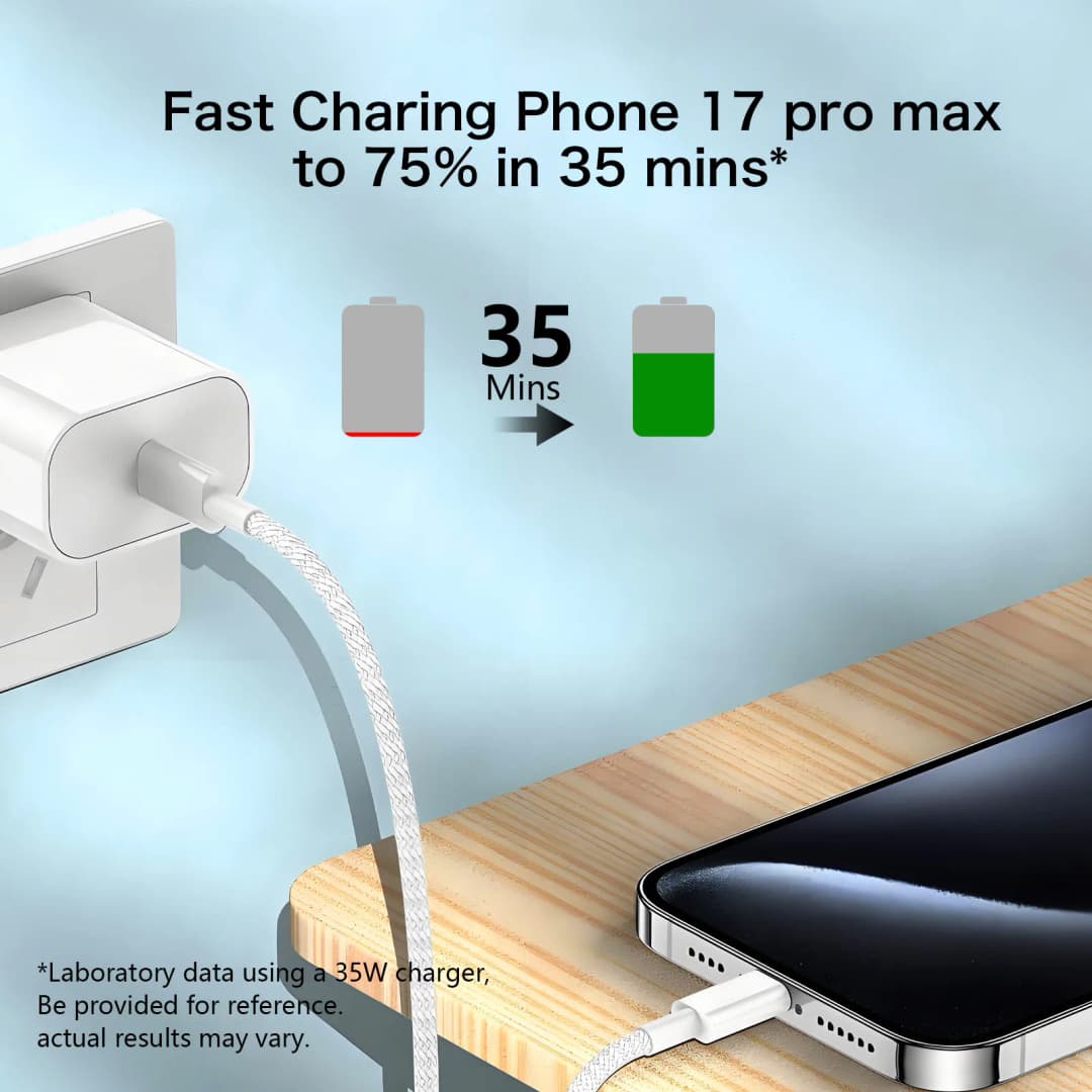 كابل USB-C أصلي لهواتف آيفون 17 و16 و15 برو ماكس، شحن سريع بقوة 60 واط لهواوي وشاومي وسامسونج، كابل منسوج من النوع C وملحقاته - 4