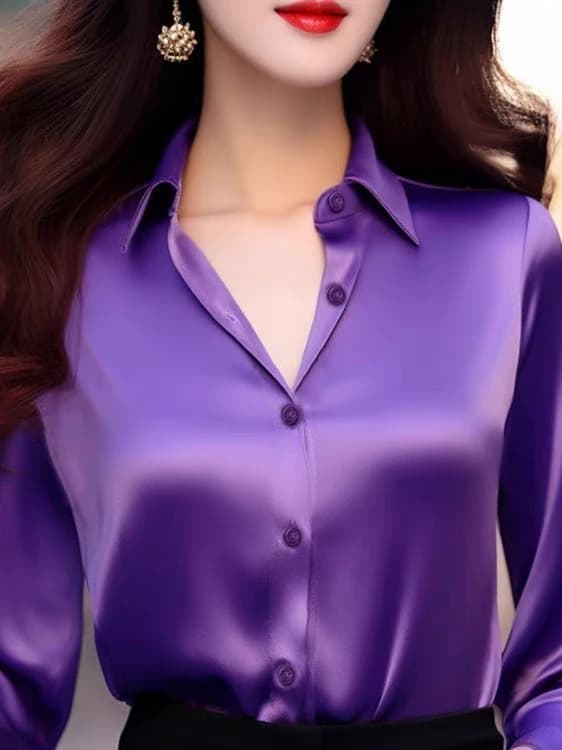 Elegant Satin Long Sleeve Women's Shirt for Job Interview Commute Professional Formal Top Base Layer  Collar Businesswear - 5