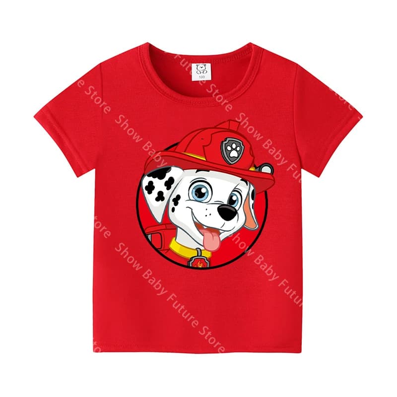 تي شيرت Paws Patrols Chase Marshall Skye Rocky للأولاد والبنات، قطن لطيف، كم قصير، هدية صيفية جديدة Kawaii - 2