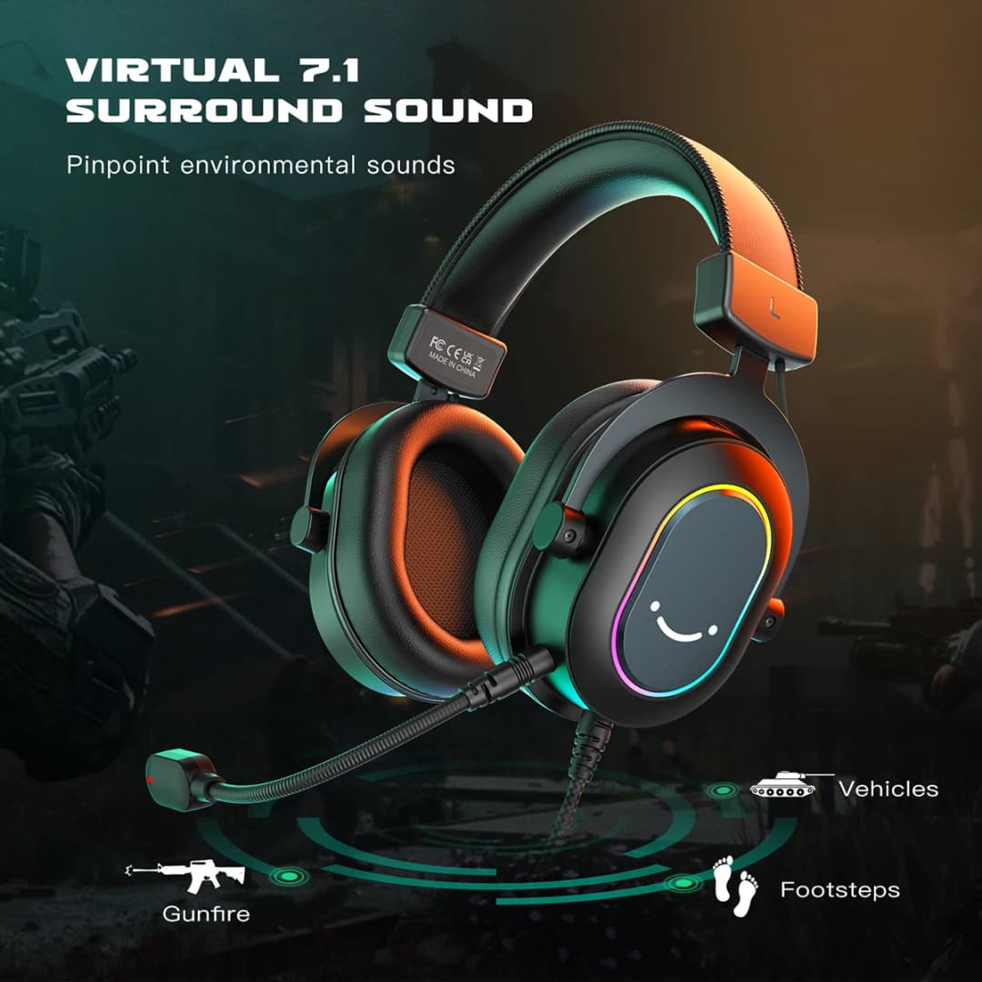 سماعة ألعاب Fifine Dynamic RGB مع ميكروفون فوق الأذن 7.1 صوت محيطي PC PS4 PS5 3 EQ خيارات لعبة موسيقى الفيلم - 2