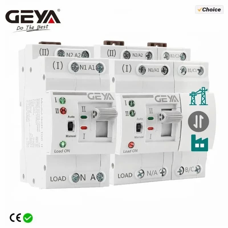 مفتاح تحويل تلقائي GEYA G2R على قضيب التثبيت ATS مفتاح اختيار كهربائي مزدوج الطاقة طاقة غير منقطعة 25A 40A 63A 110V 220