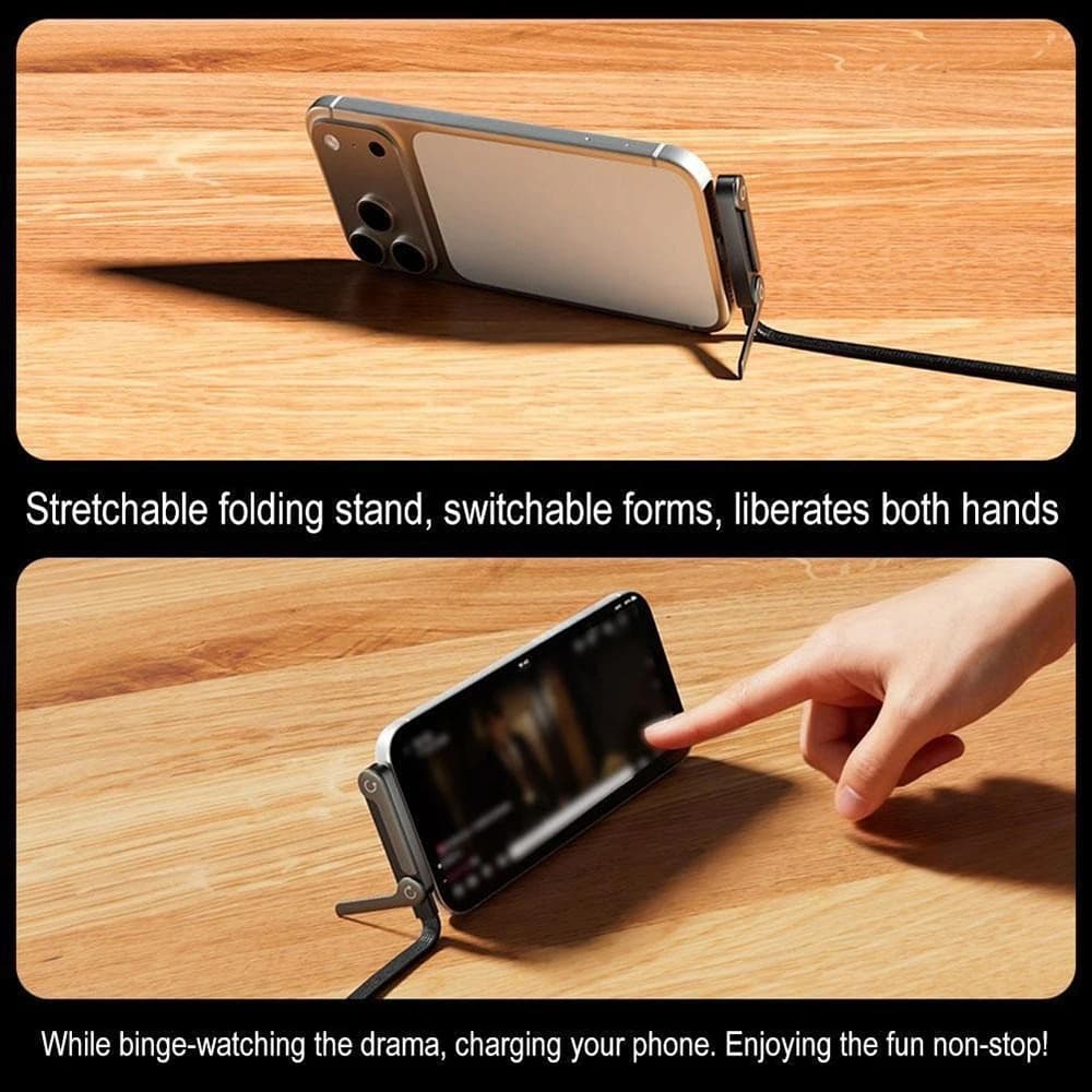 كابل 2 في 1 PD USB C بقوة 240 واط مع حامل هاتف قابل للطي والدوران 90 درجة كوع مخصص للألعاب كابل مضفر بسرعة 480 ميجابت/ثانية شحن سريع ونقل بيانات - 6