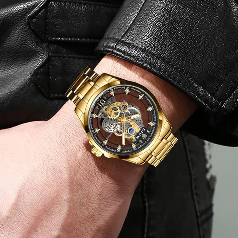 2026 LIGE Men Watch Skeleton Automatic Quartz Watch Gold Skeleton Vintage Man Watch Mens Watches Top Brand Luxury часы мужские - 5
