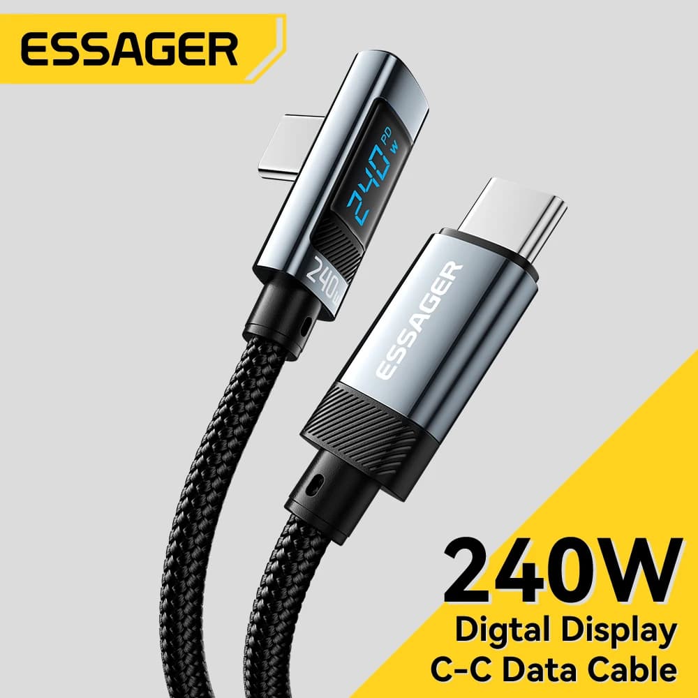 كابل إيساجير 240 واط USB Type C بزاوية 90 درجة PD شحن سريع لهواتف آيباد وماك بوك برو وشاومي وسامسونج وهواوي