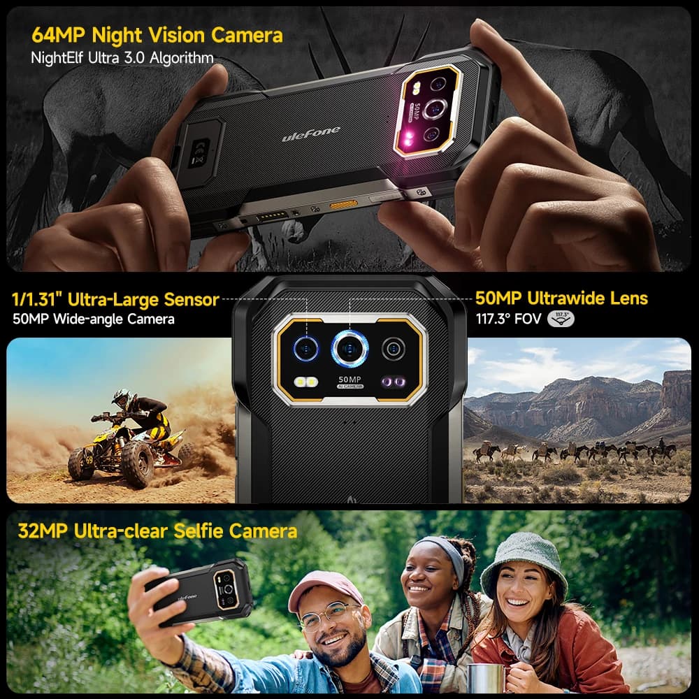 هاتف Ulefone Armor 27 Pro 5G سعة 10600 مللي أمبير في الساعة هاتف ذكي كاميرا 50 ميجابكسل 64 ميجابكسل ليلية بنظام Android 14 هاتف متين حتى 24 جيجابايت + 256 جيجابايت NFC هاتف مقاوم للماء - 4