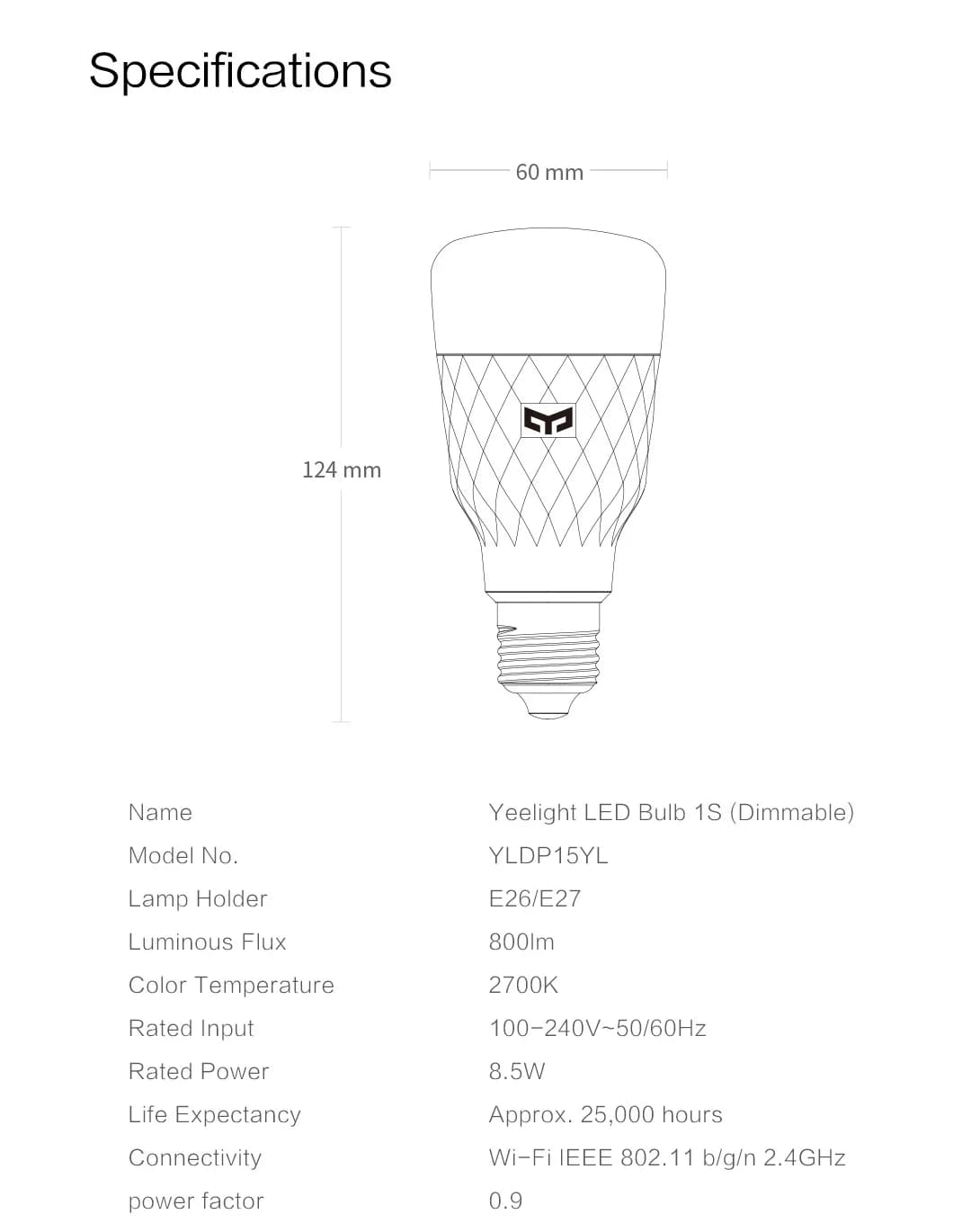 مصباح ييليت LED 1S E26/E27 إضاءة دافئة سطوع قابل للتعديل تحكم صوتي واي فاي إضاءة ذكية لهوم كيت منزل مي جوجل أليكسا - 6
