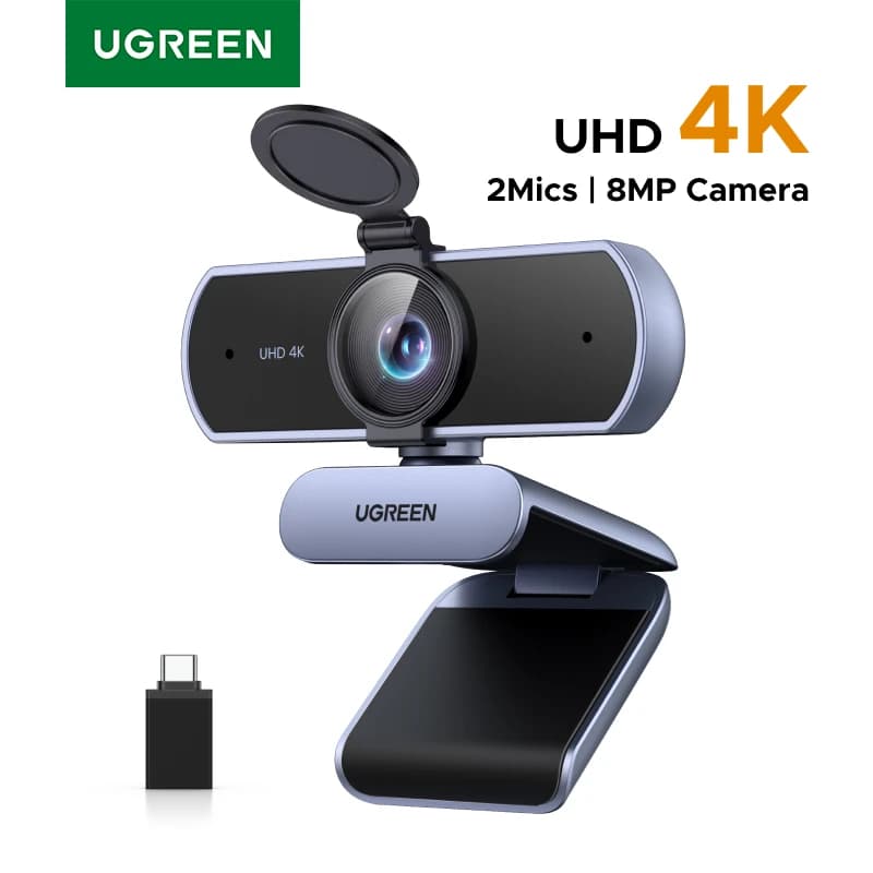 يوجرين كاميرا ويب 4K FHD بدقة 1080 بكسل 8 ميجابكسل للكمبيوتر الشخصي، تركيز تلقائي PDAF، ميكروفونان ثنائيان لإلغاء الضوضاء بتقنية الذكاء الاصطناعي، كاميرا ويب لبرامج زووم/تيمز/جوجل ميت