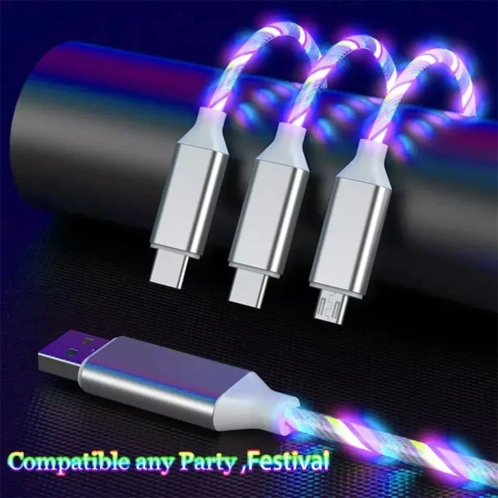 NNBILI Glowing LED Light USB 3 IN 1 cable Phone Fast Charging Charger Luminous Type C Cable For Xiaomi iPhone Phone Accessories - 2
